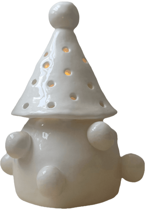 White ceramic gnome lamp