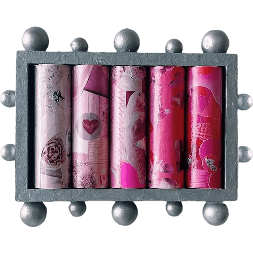 Pink rollies in silver frame
