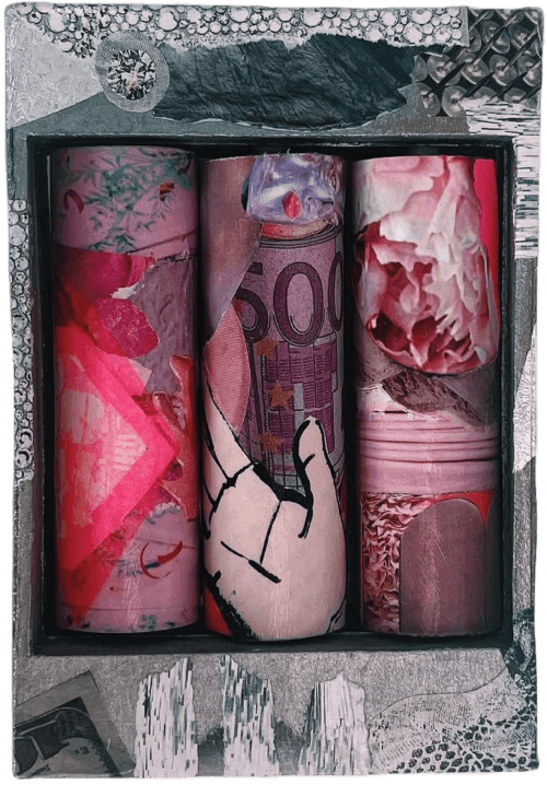 Pink rollies in textured box